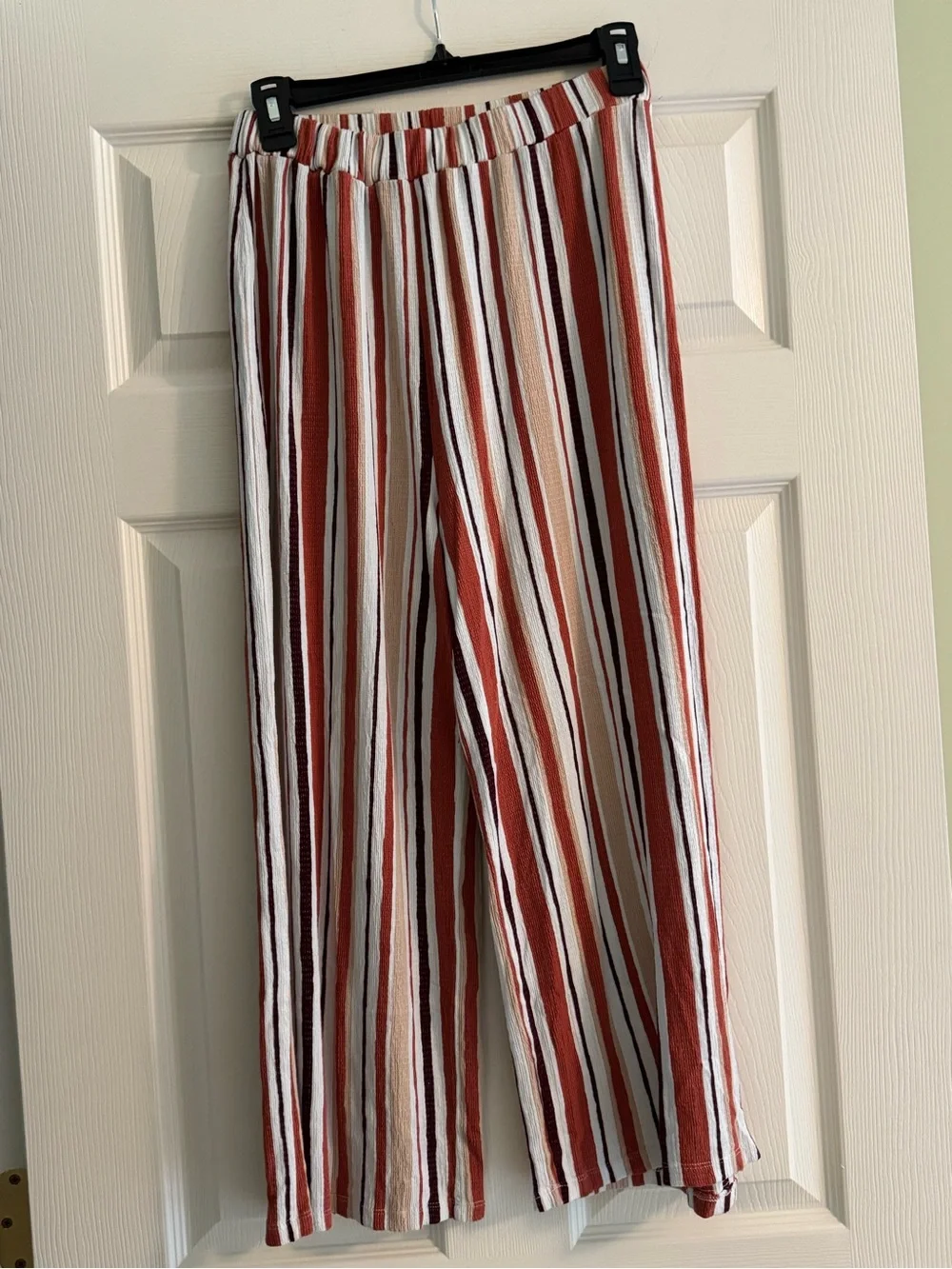 Love Tree Striped Wide-Leg Pants in Rust, Cream & Burgundy